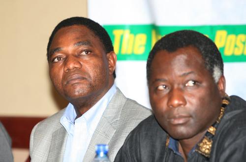 UPND president Hakahinde Hichilema (l) with his vice Richard Kapita