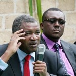 UPND Siavonga member of parliament Douglas Syakalima (l) with Gary Nkombo during the press briefing at the UPND headquarters in Lusaka yesterday. Picture Courtesy Of The Post