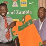 FAZ Communications Manager Erick Mwanza unveiling the Chipolopolo replica