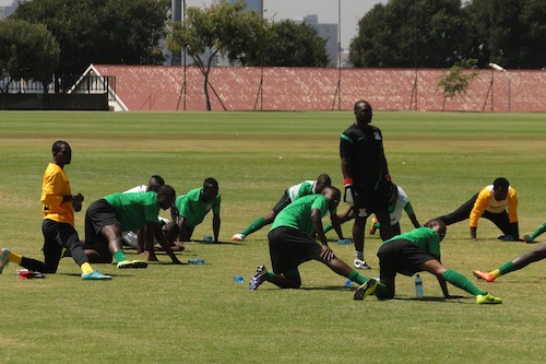 STRETCH: Davies Phiri on duty as the players loosen up.